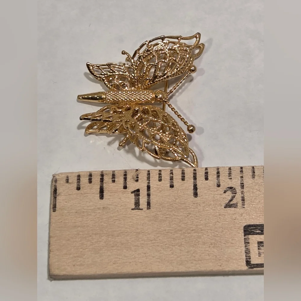 Monet Vintage Goldtone Filigree Butterfly Brooch
